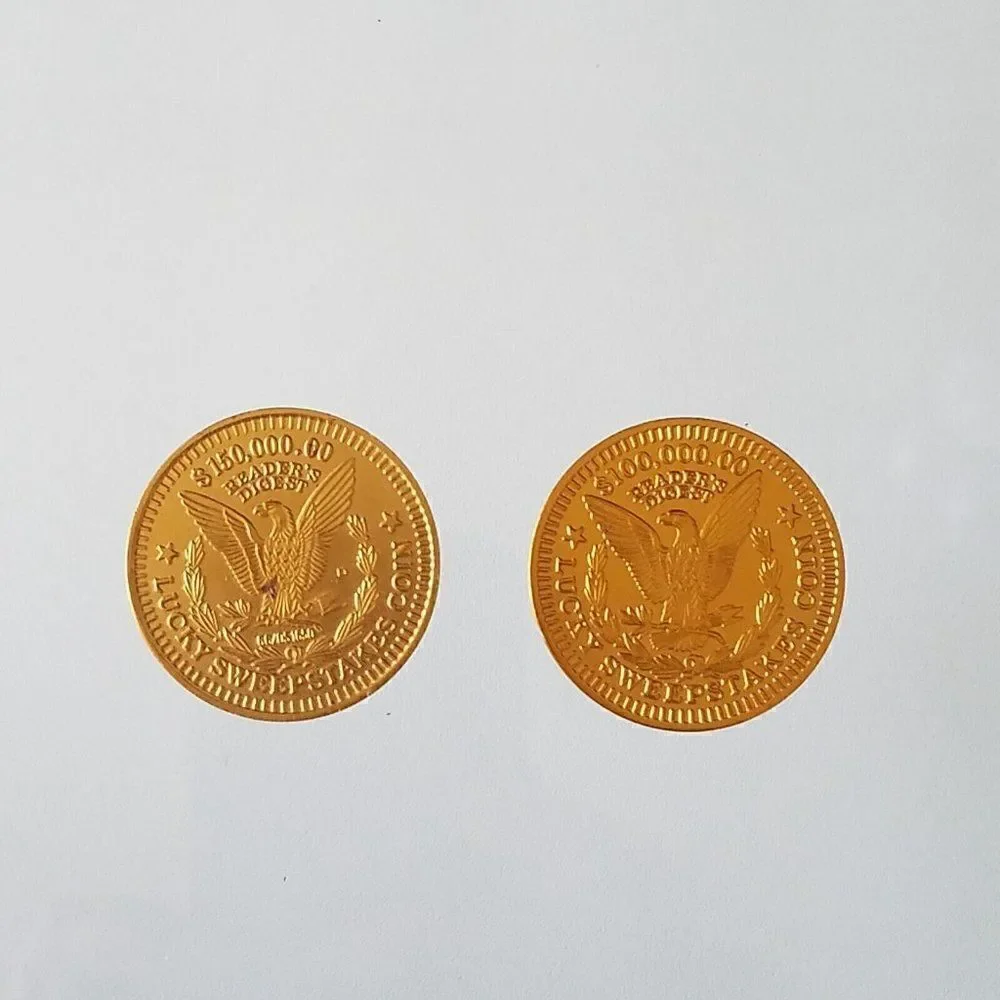 2 Vintage Collectible Readers Digest Lucky Sweepstakes D Coin Tokens 150K 100K